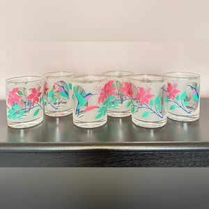Vintage H.J. Stotter Inc Plastic Set of 6 Hummingbird/Hibiscus Cups
